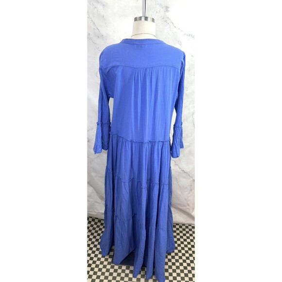 Anthropologie Devotion Twins Peasant Maxi Dress S Blue Tiered Bell Sleeve Boho - Picture 10 of 16